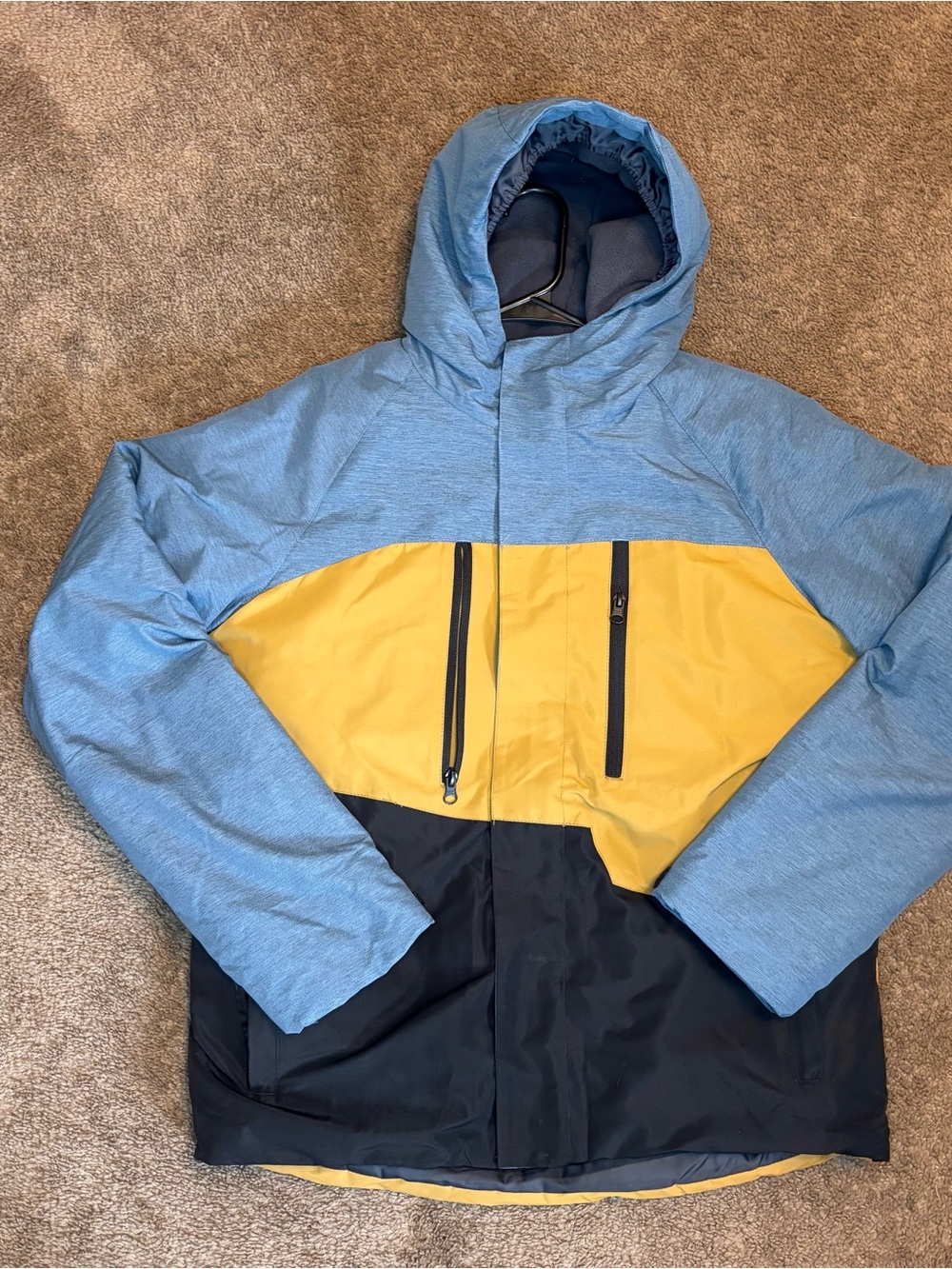 Boy's Colorblock Hooded Winter Jacket - Blue/Yellow/Black